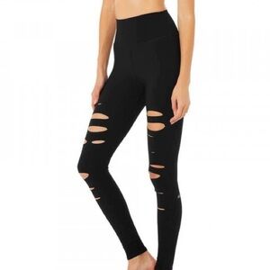 Alo Yoga Women's High Waisted Ripped Warrior Legging $128 Retail Black
